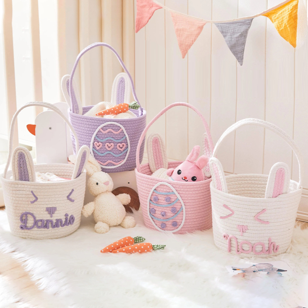 Personalized Handmade Easter Cotton Rope Bunny Basket | CWEaster38