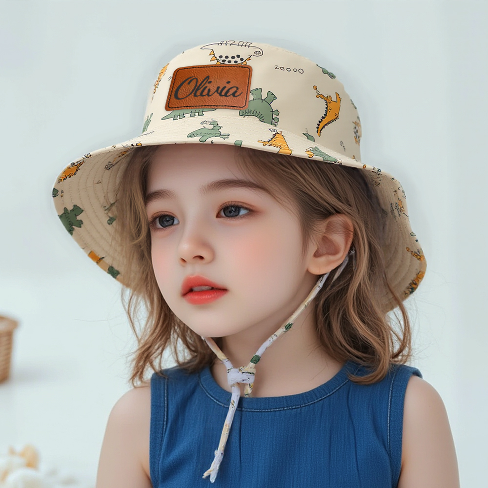 Personalized Leather Patch Dinosaur Bucket Hat for Comfort & Unique | CWBeach169