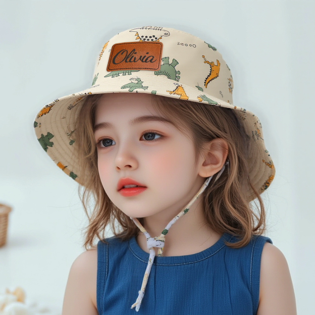 Personalized Leather Patch Dinosaur Bucket Hat for Comfort & Unique | CWBeach169