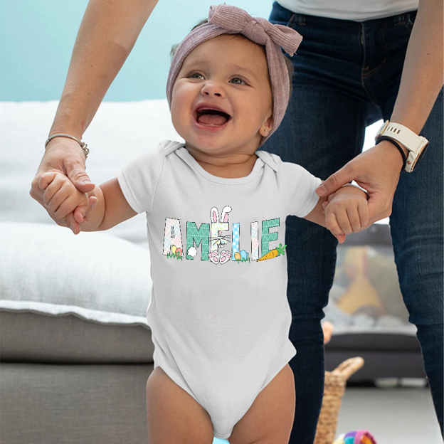 Personalized Baby Cute Easter Bunny Romper | CWEaster51
