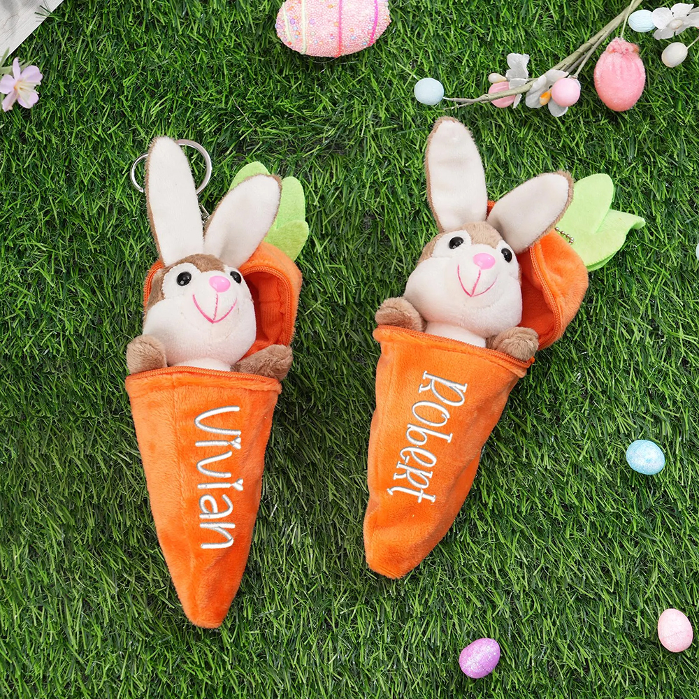 Personalized Easter Plush Carrot Keychain with Bunny | CWEaster52