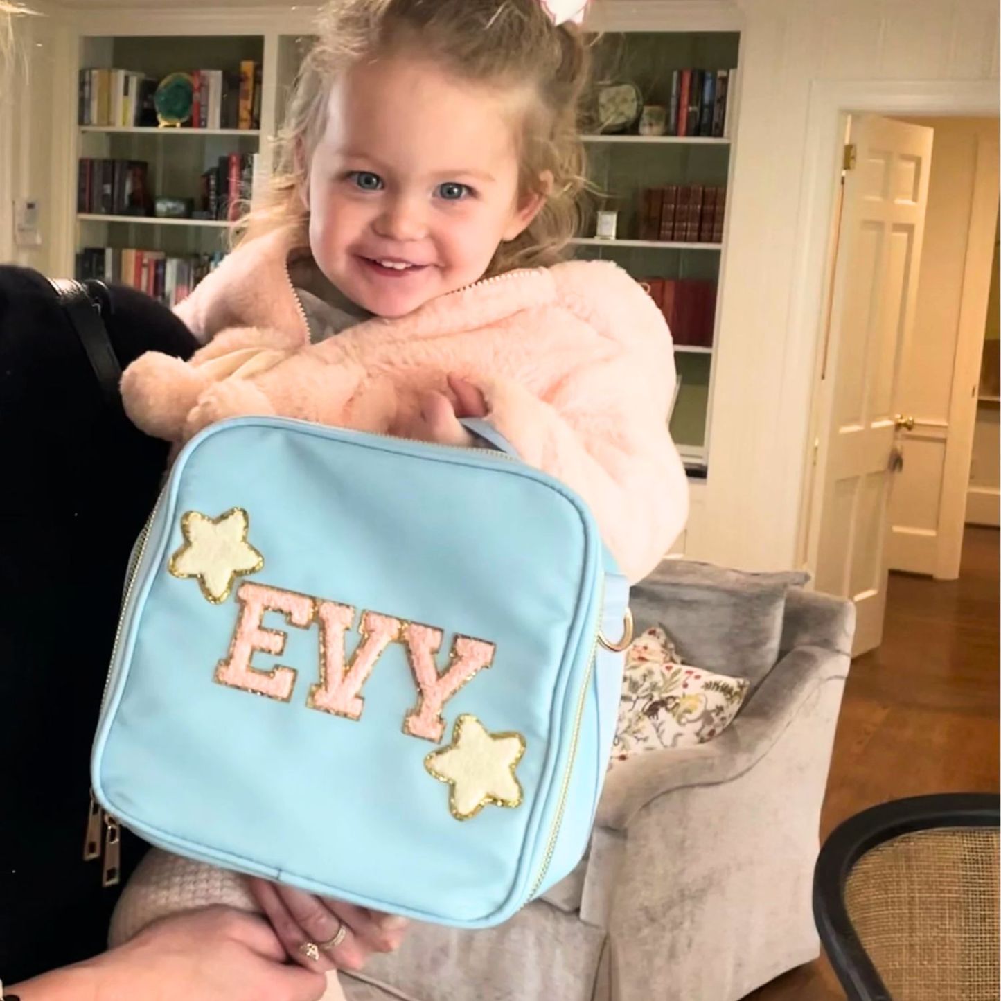 Personalized Chenille Letter Lunch Bag With Strap