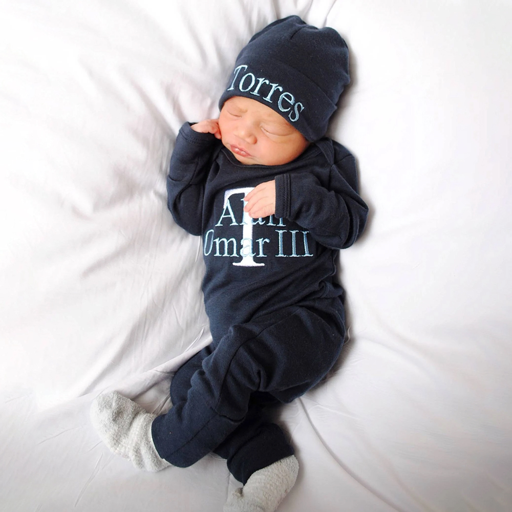 Personalized Embroidery Baby Coming Home Romper and Hat Set | CWBaby202