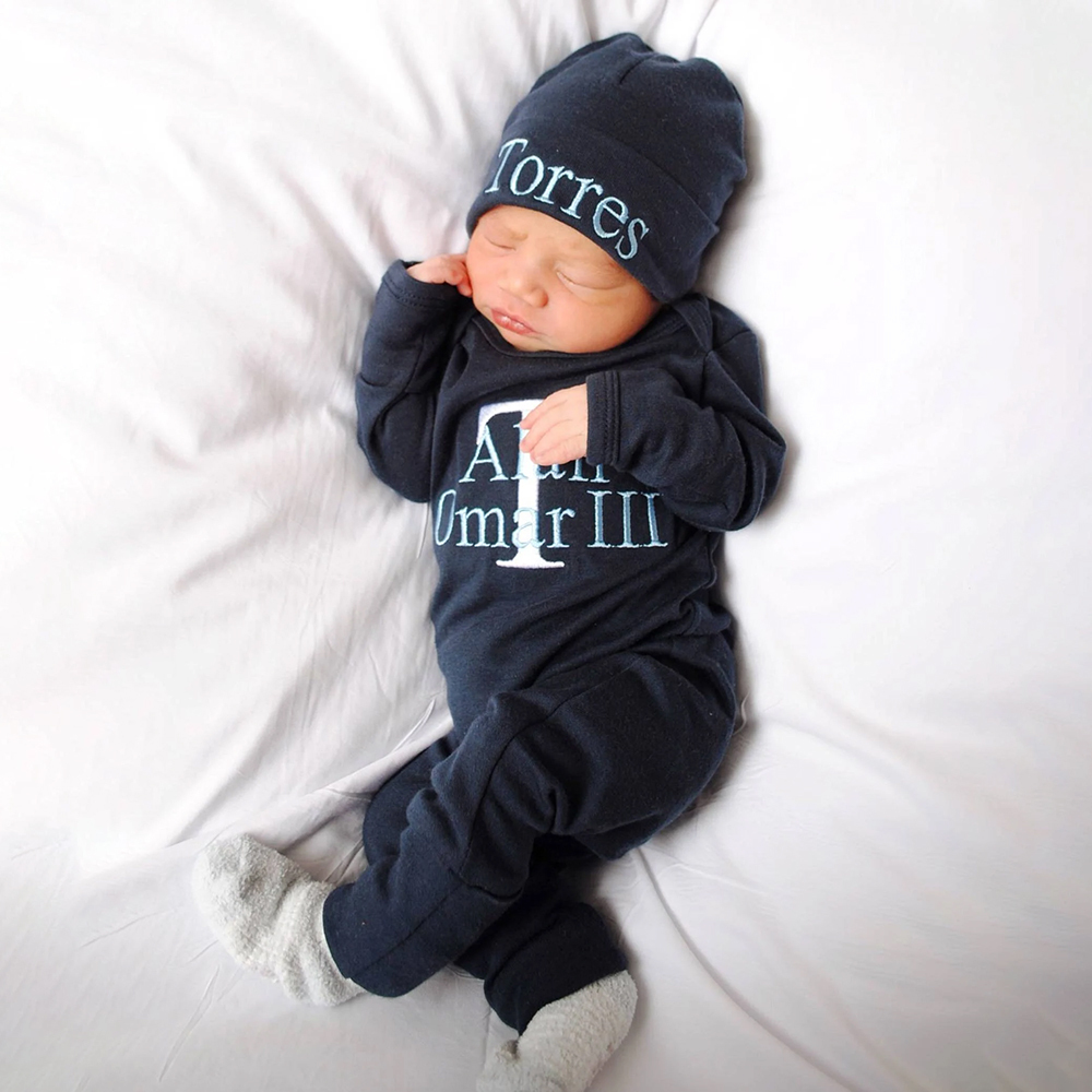 Personalized Embroidery Baby Coming Home Romper and Hat Set | CWBaby202