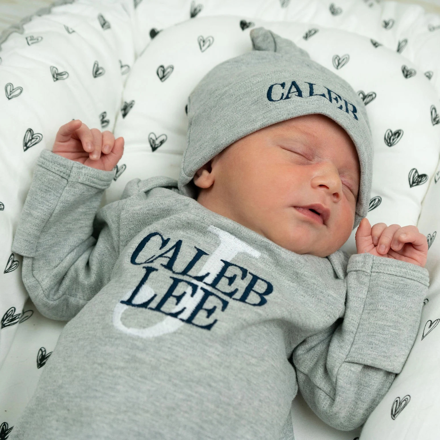 Personalized Embroidery Baby Coming Home Romper and Hat Set | CWBaby204