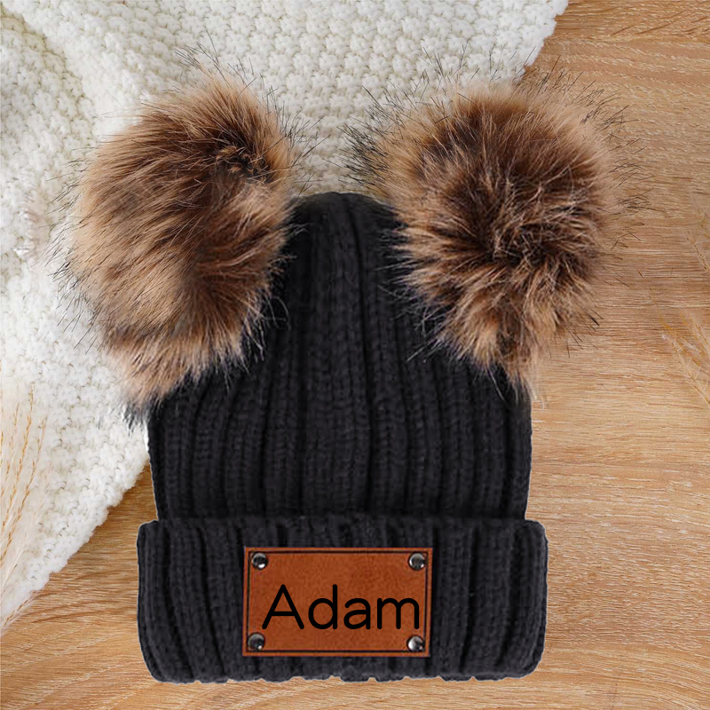 Personalized Leather Patch Pom Pom Hat for Comfort & Unique | HSKid26