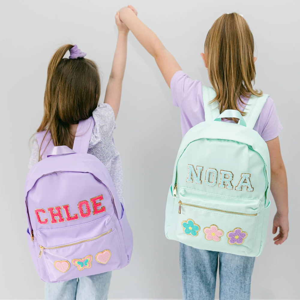 Personalized Lovely Chenille Letters Patch Kids School Backpack Set
