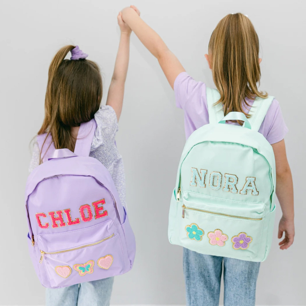 Personalized Lovely Chenille Letters Patch Kids School Backpack Set