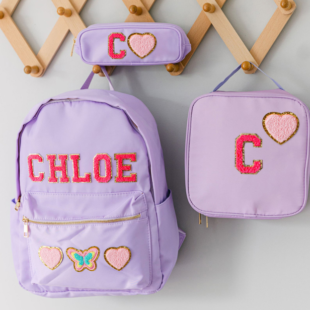 Personalized Lovely Chenille Letters Patch Kids School Backpack Set
