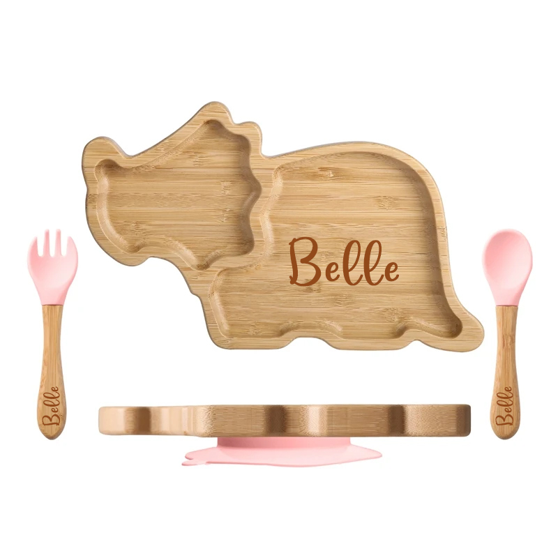 Personalised Baby Bamboo Dinosaur Plate Set | CWBaby20