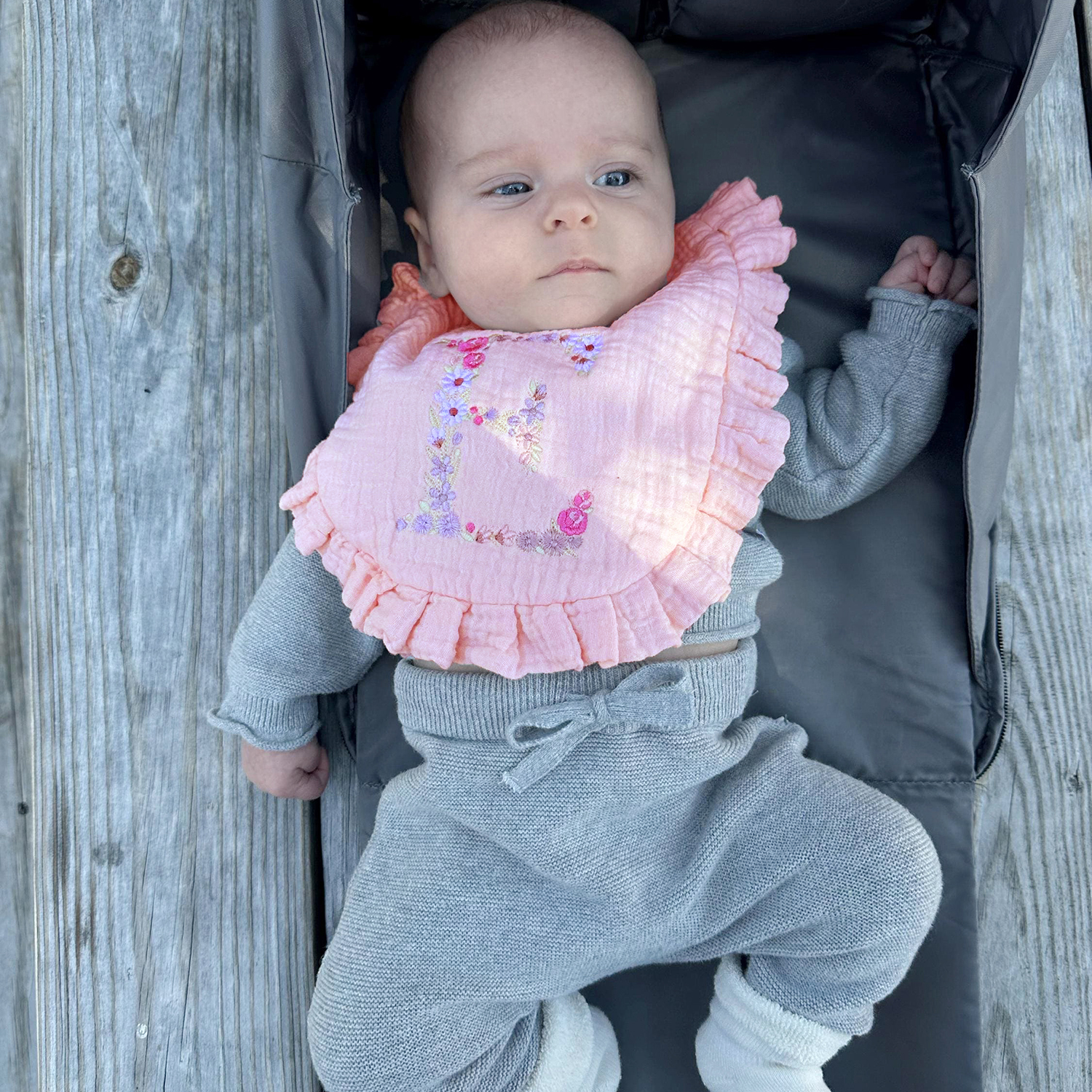 Personalized Embroidered Flowers Letter Baby Cotton Gauze Bibs | CWBaby224