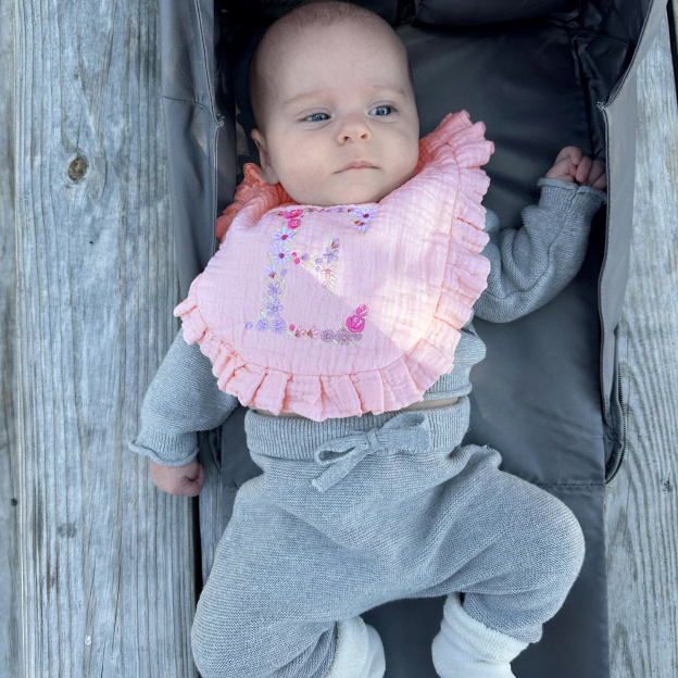 Personalized Embroidered Flowers Letter Baby Cotton Gauze Bibs | CWBaby224