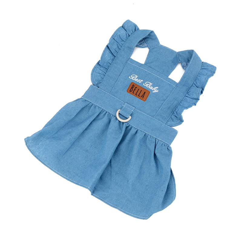 Personalized Leather Patch Pets Best Baby Denim Skirt | BKPet58