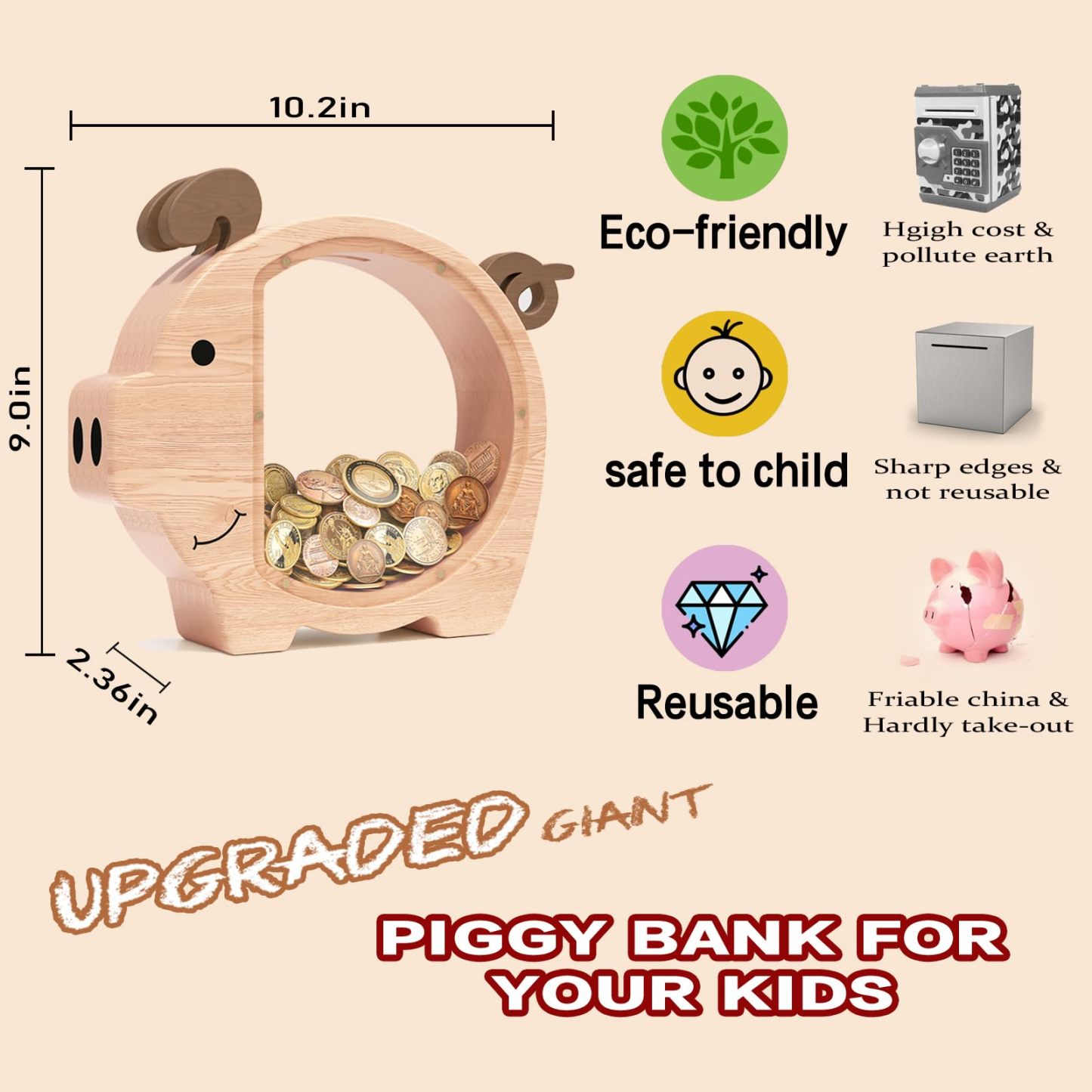 Personalized Kids Wooden Piggy Bank | CWToy65