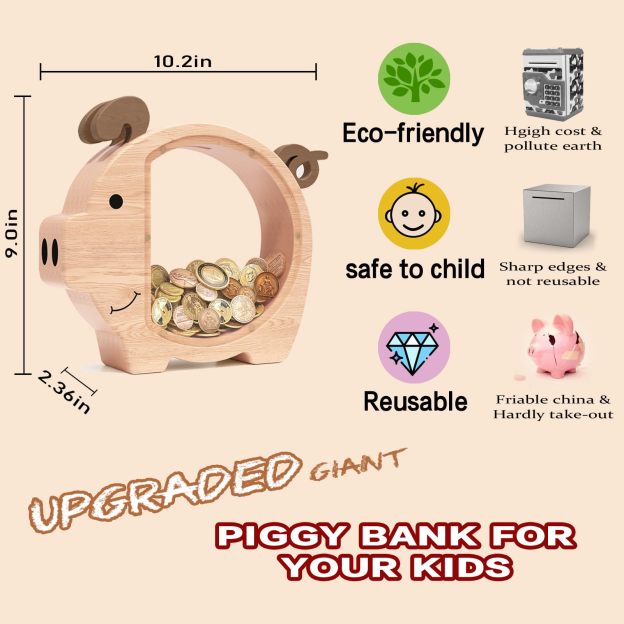 Personalized Kids Wooden Piggy Bank | CWToy65