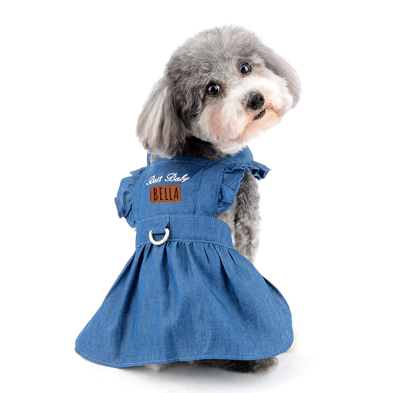 Personalized Leather Patch Pets Best Baby Denim Skirt | BKPet58