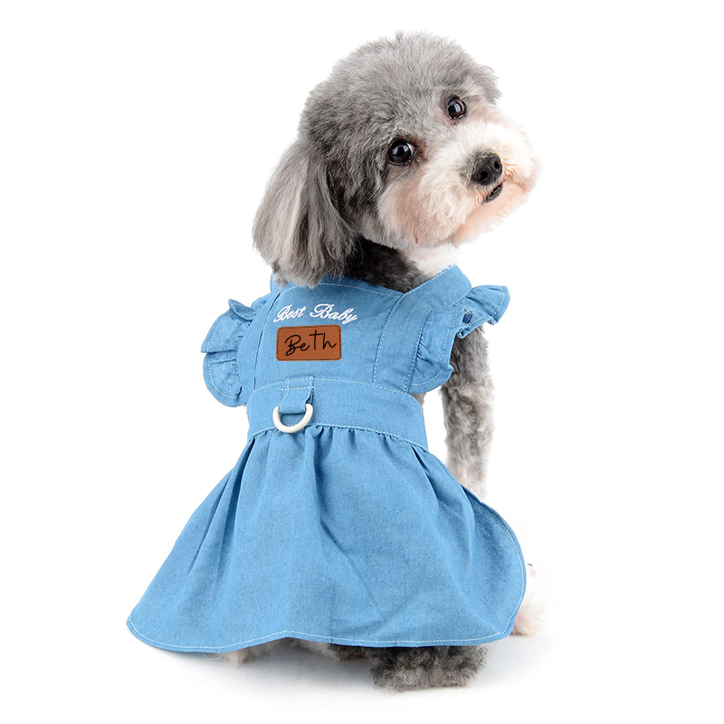 Personalized Leather Patch Pets Best Baby Denim Skirt | BKPet58