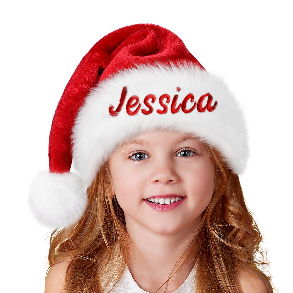 Personalized Embroidery Plush Christmas Santa Hat For Kid & Adult | MCGift100