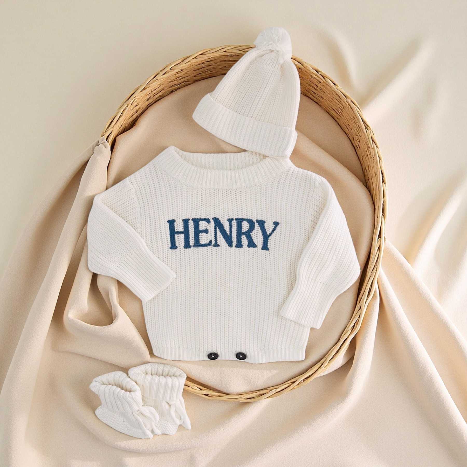 Personalized Embroidered Baby Sweater Outfit Set | CWBaby335
