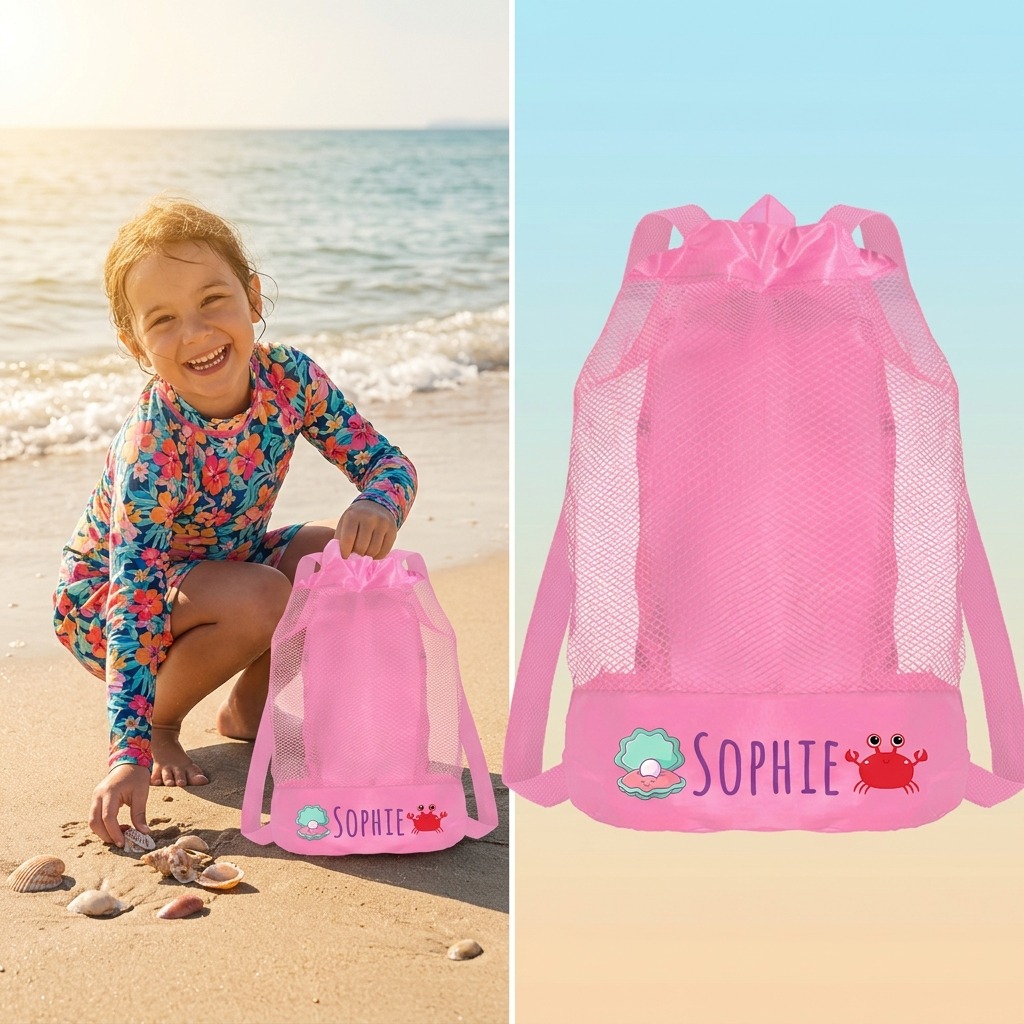 Personalized Mesh Adjustable Drawstring Beach Backpack | CWBeach199
