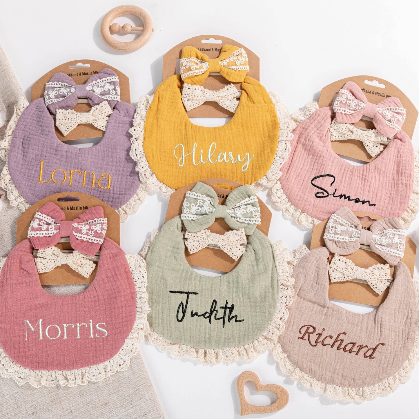 Personalized Embroidered Baby Bibs Headband Set | CWBaby29