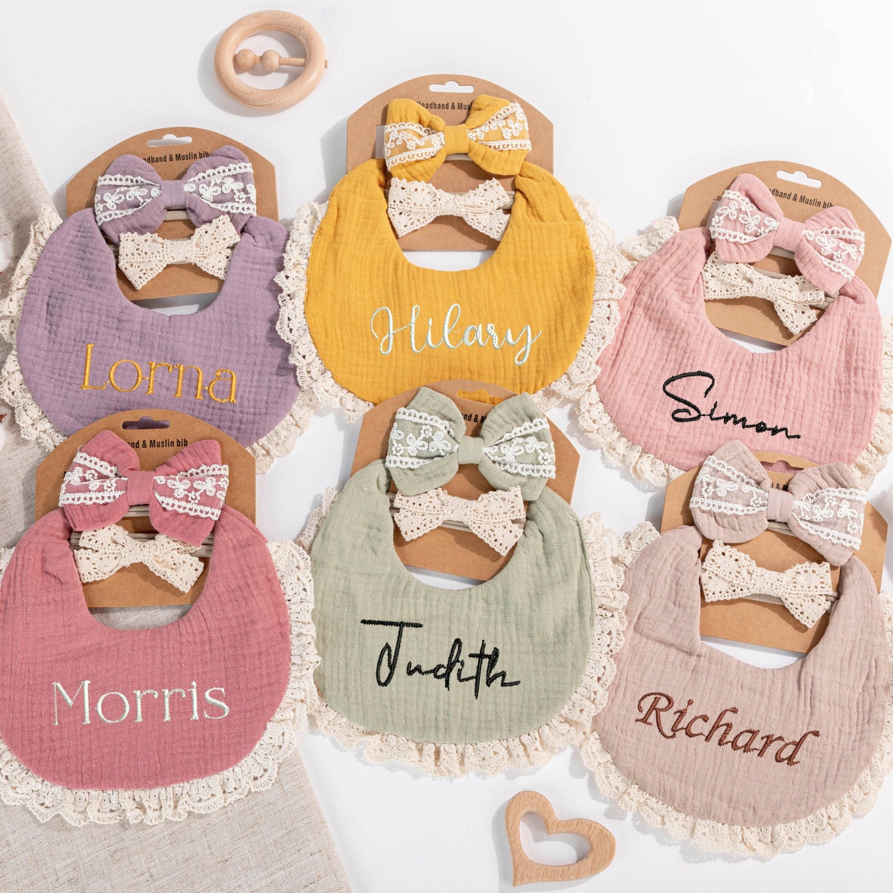 Personalized Embroidered Baby Bibs Headband Set | CWBaby29