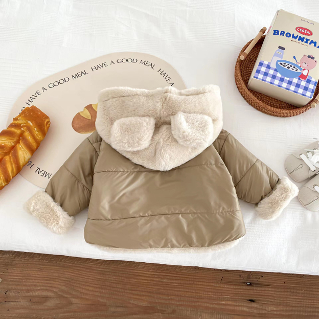 Personalized Toddler Lovely Bear Winter Warm Plush Hooded Jacket | CWBaby360