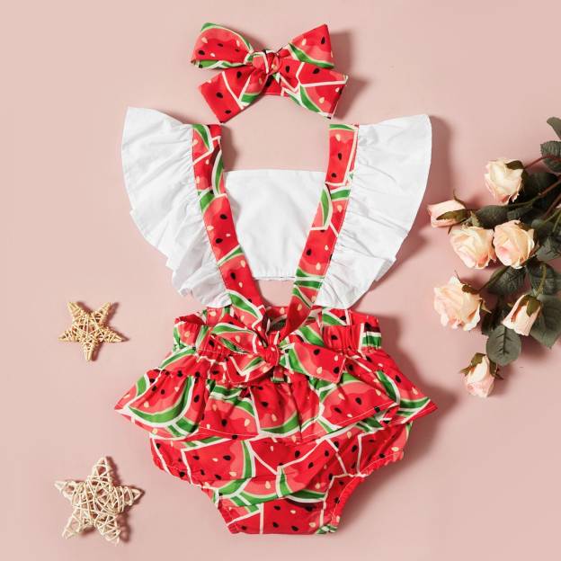 Personalised Baby Girl Strawberry / Watermelon Outfit Set | CWBaby218