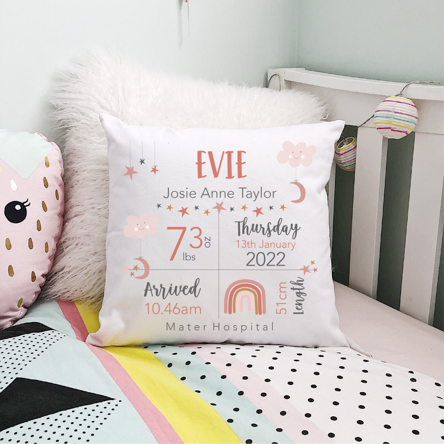 Personalised Lovely Birth Announcement Cushion | CWBaby96