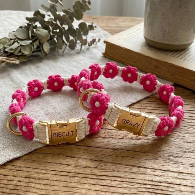 Personalized Handmade Macrame Flowers Pet Collar | BKPet457