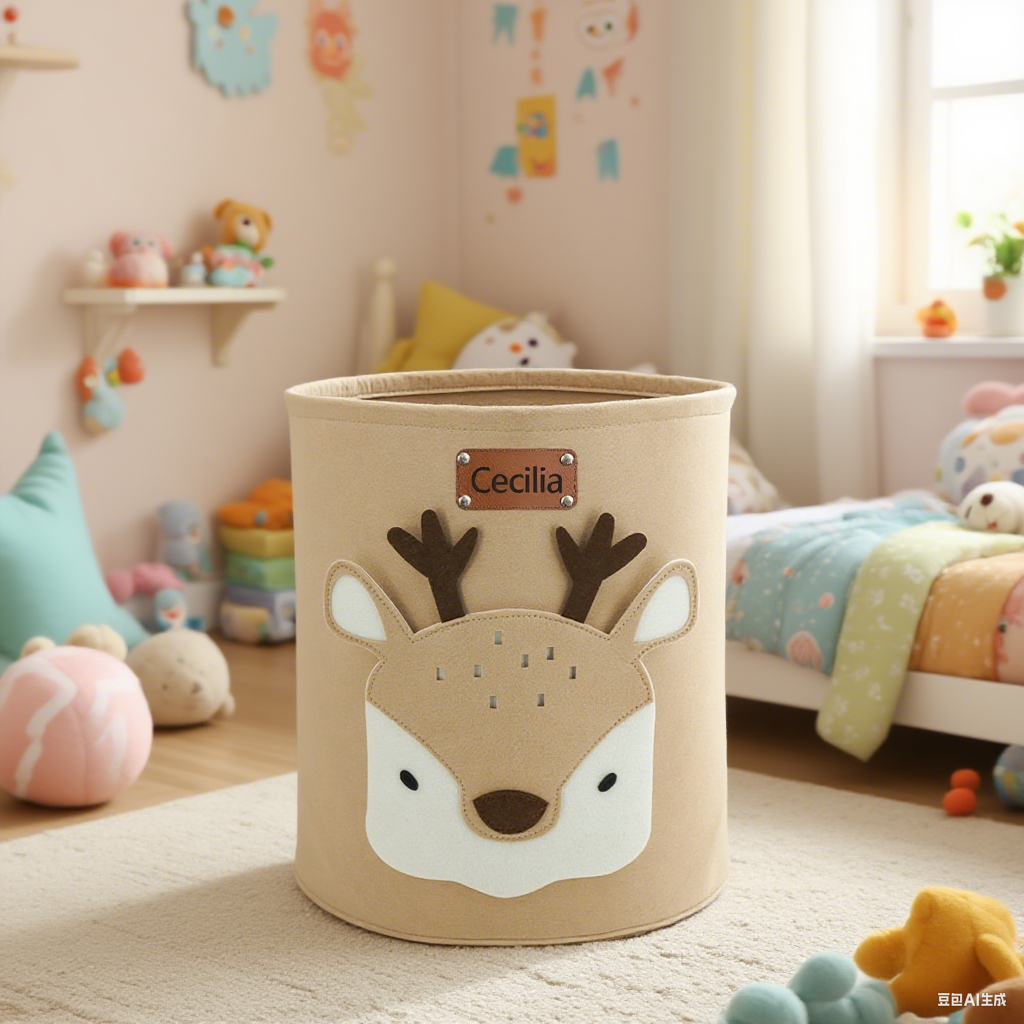 Personalized Leather patch Felt Laundry & Toy Storage Baskets | CWToy140