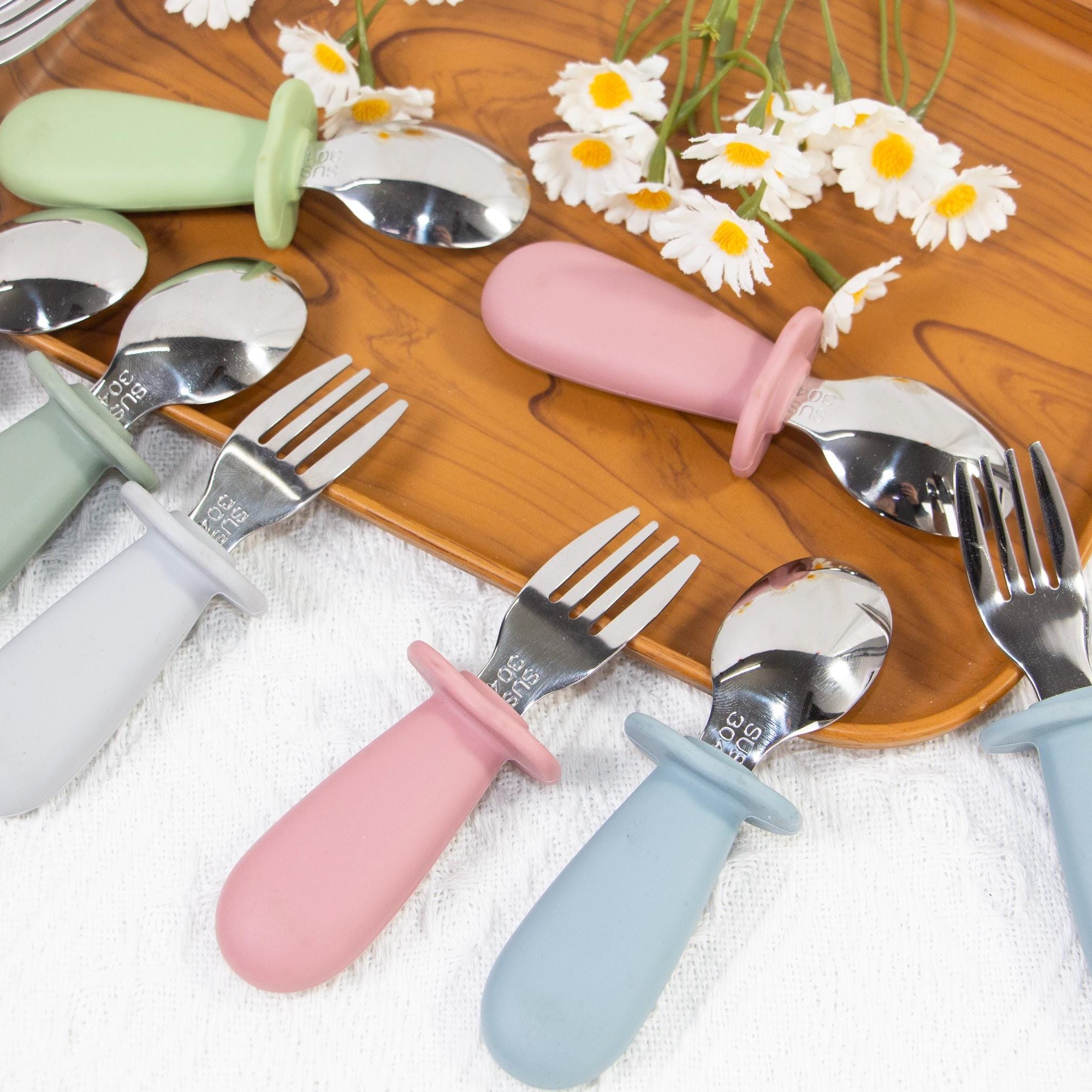 Personalised Kid Silicone Utensil Sets-Fork & Spoon  | CWBaby157