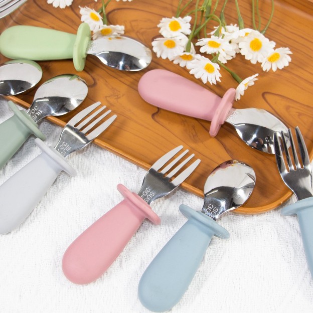 Personalised Kid Silicone Utensil Sets-Fork & Spoon  | CWBaby157