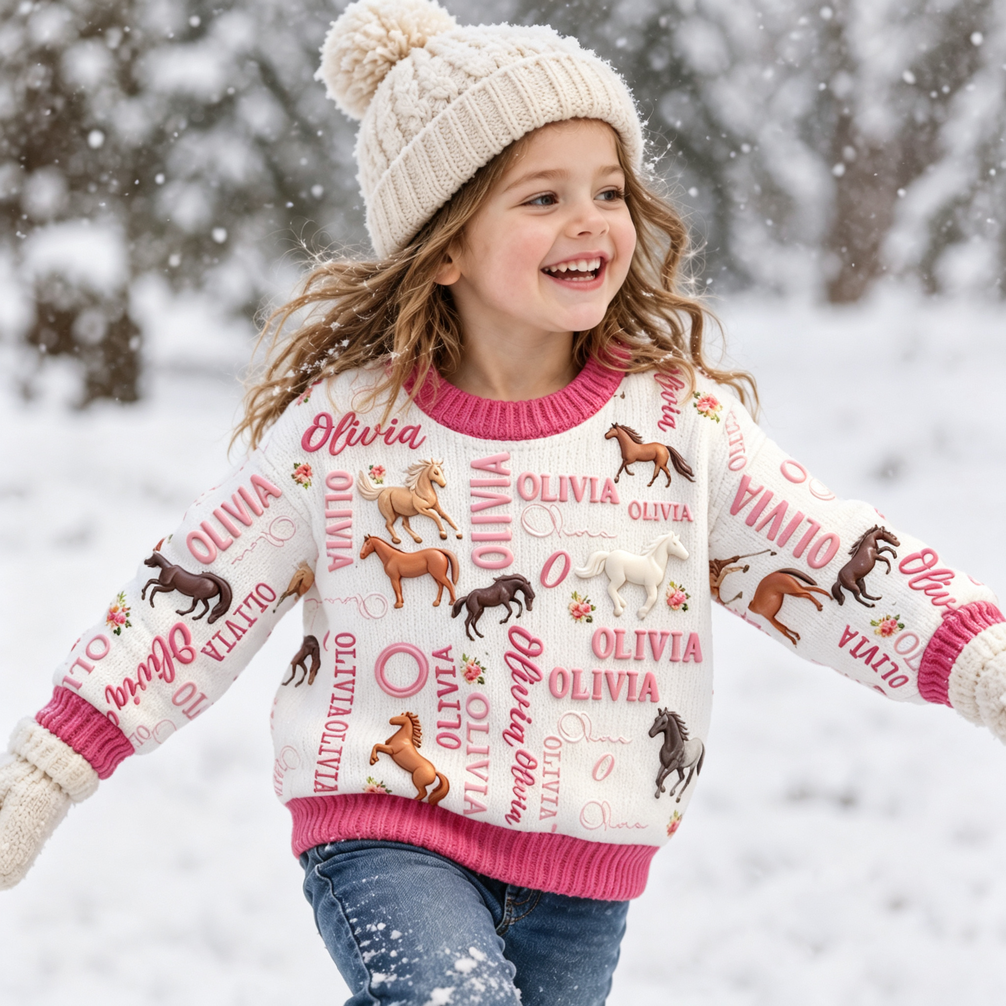 Personalized Lovely Kids Horse Knit Sweater | CWSweater27