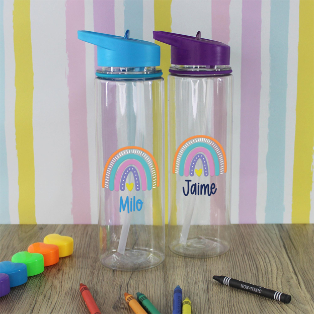 Personalised Kid Rainbow BPA Free 17oz Flip Straw Bottles | YouBottle100