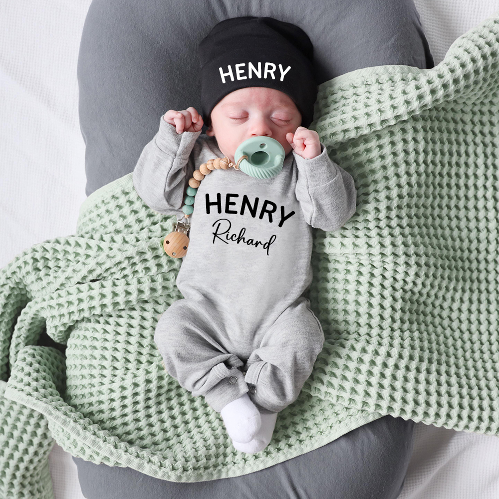 Personalized Baby Coming Home Romper With Hat Set | CWBaby13301