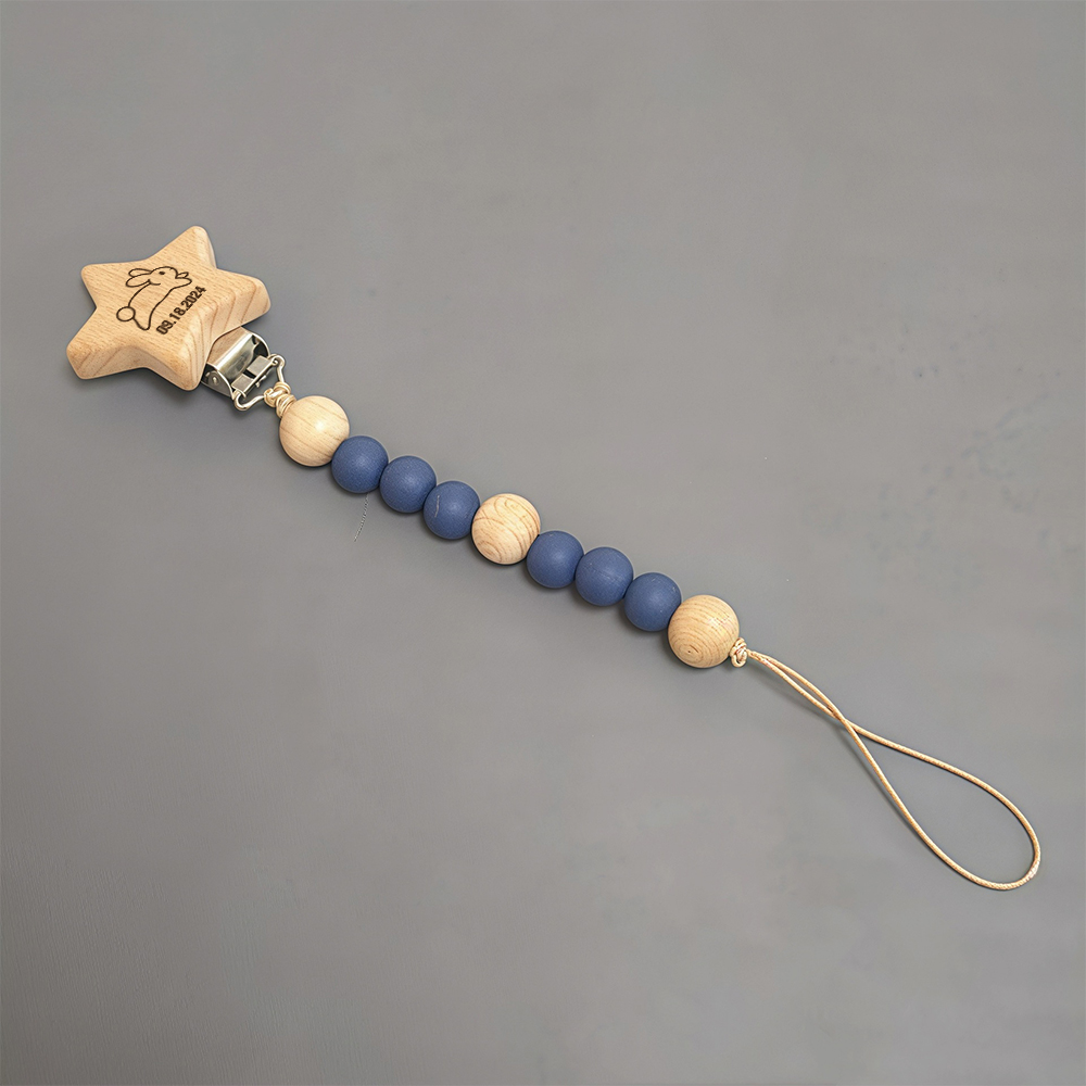 Personalized Baby Pacifier Silicone Wooden Bead Clip | CWToy130