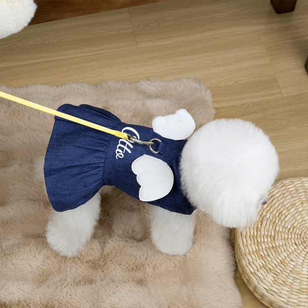 Personalized Angel Wings Pets Denim Skirt With Traction buckle | BKPet170