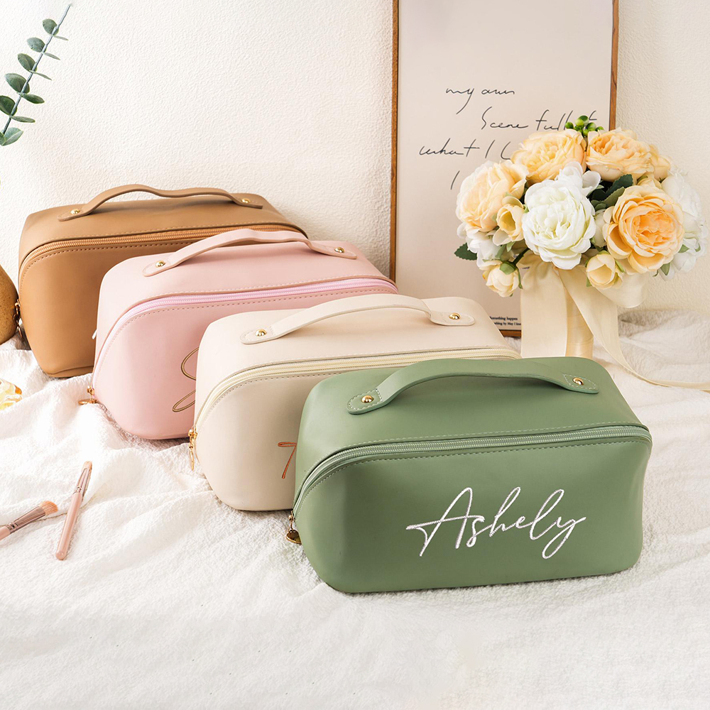 Personalized Embroidered Leather Travel Makeup Bag | CWPack298
