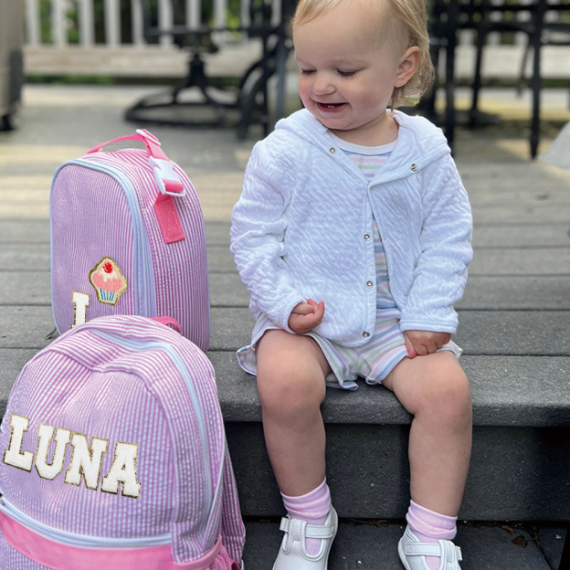 Personalized Kids Seersucker Backpack Insulation Lunch Box