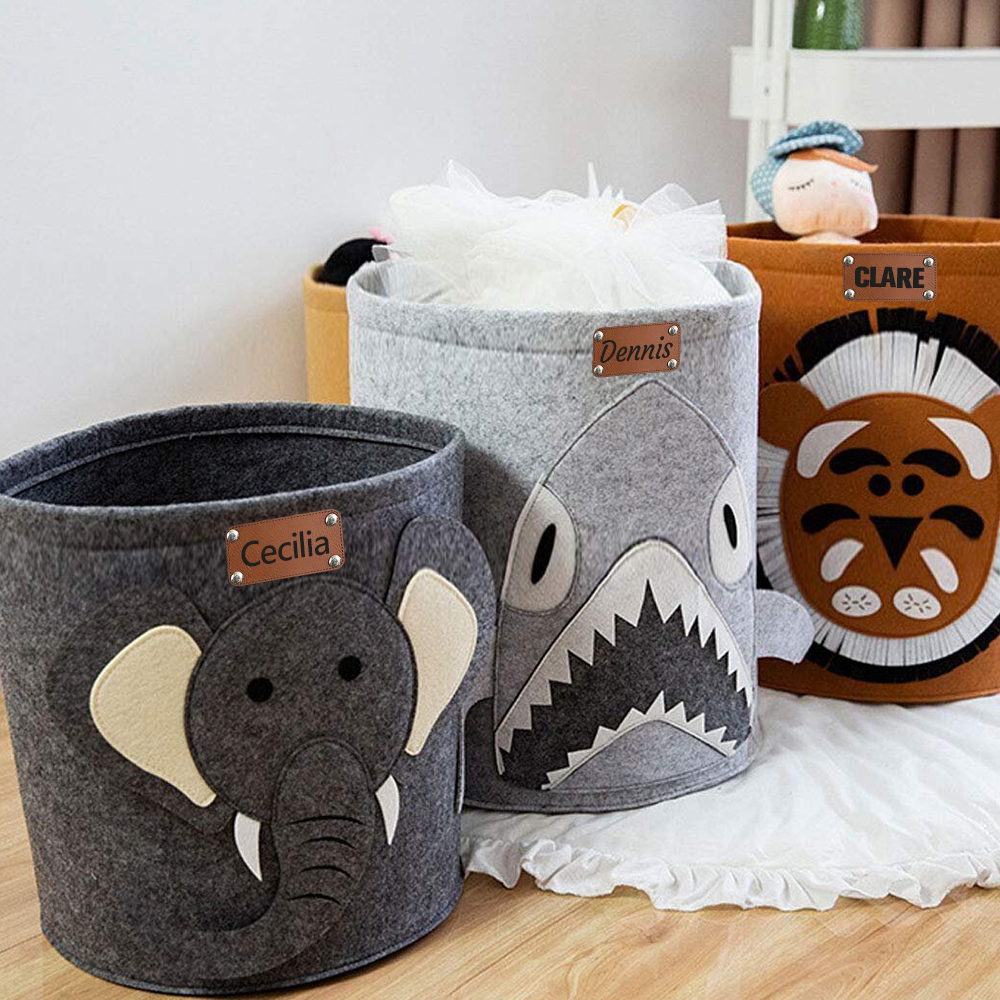 Personalized Leather patch Felt Laundry & Toy Storage Baskets | CWToy140