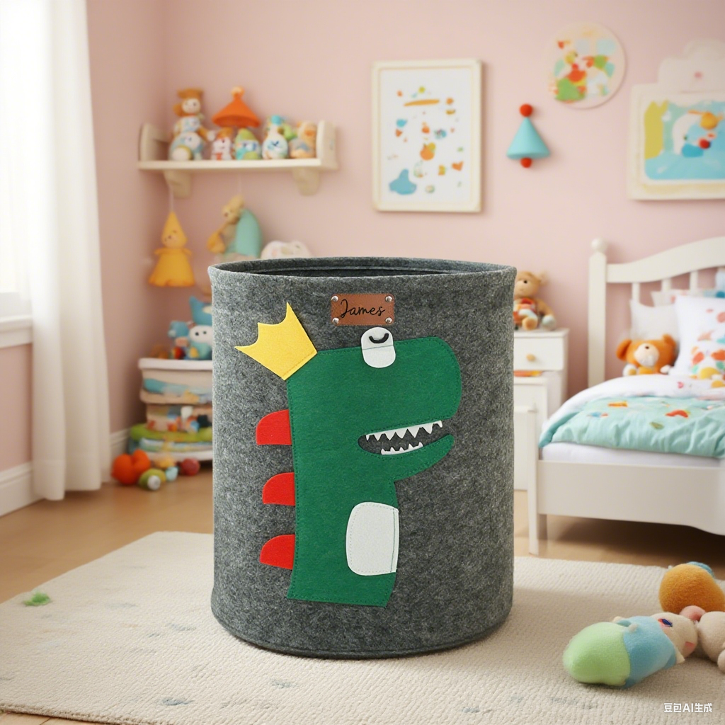 Personalized Leather patch Felt Laundry & Toy Storage Baskets | CWToy140
