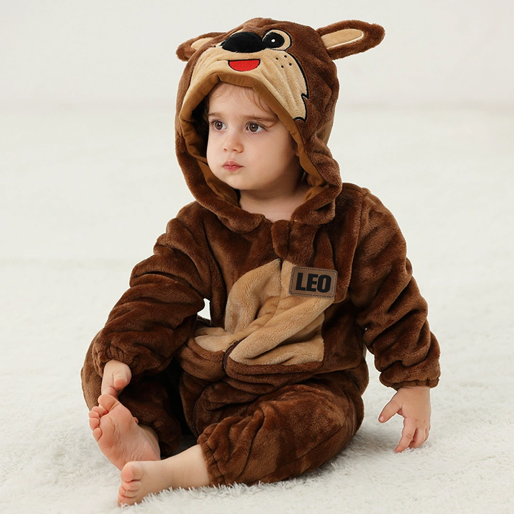 Personalized Leather Patch Baby Animal Warm Onesie  | CWBaby284