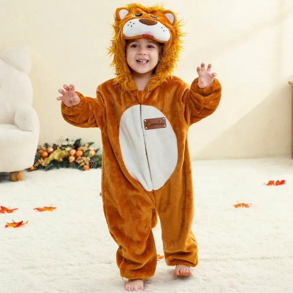 Personalized Leather Patch Baby Animal Romper  | CWBaby287