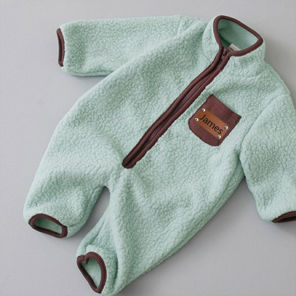Personalized Leather Patch Baby Soft Sherpa Jumpsuit | CWBaby290