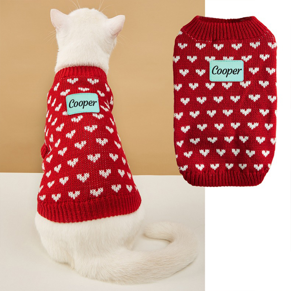 Personalized Leather Patch Pets Love Heart Sweater | BKPet201