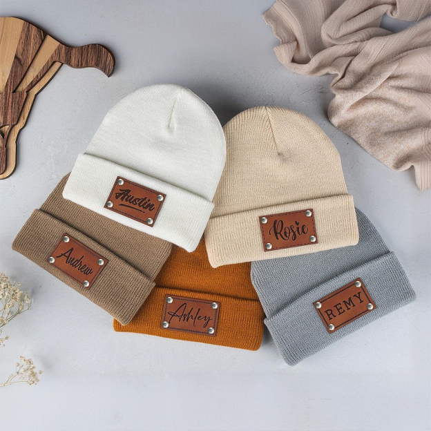 Personalized Leather Patch Kid & Adult Color Beanies for Comfort & Unique | HSKid23