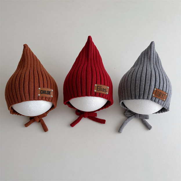 Personalized Leather Patch Knit Pixie Hats | HSKid58