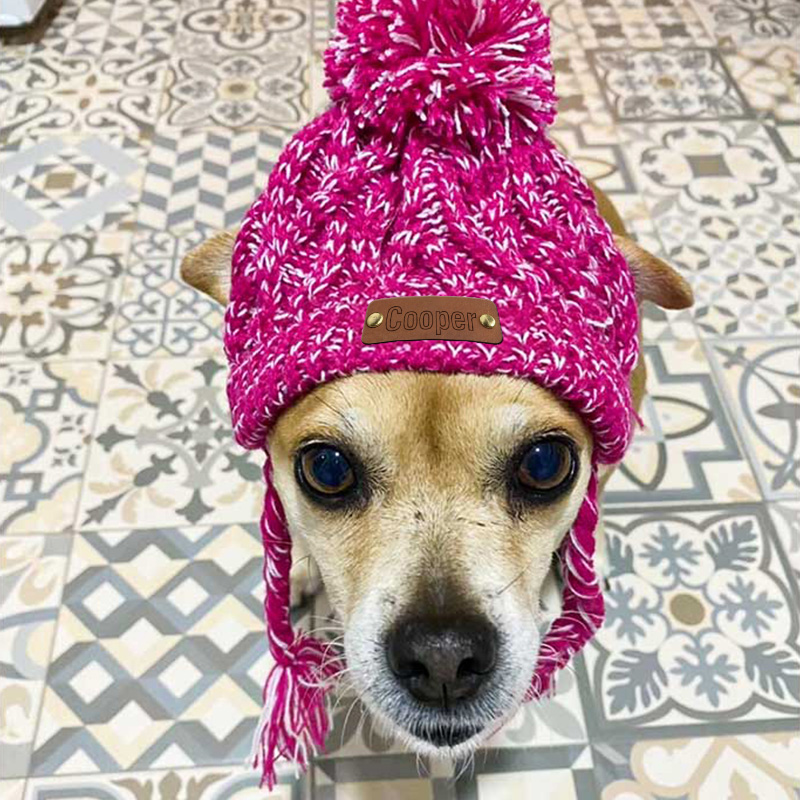 Personalized Pets Leather Patch Knitted Hat | BKPet215