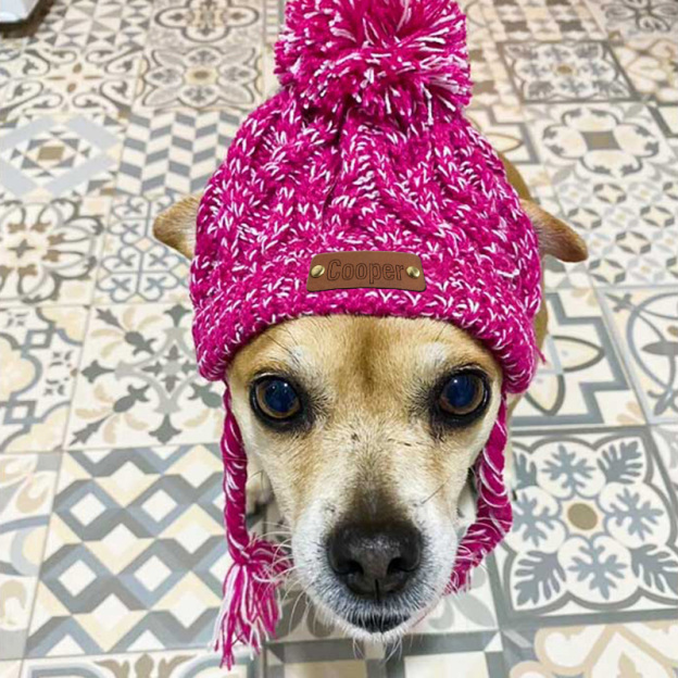 Personalized Pets Leather Patch Knitted Hat | BKPet215